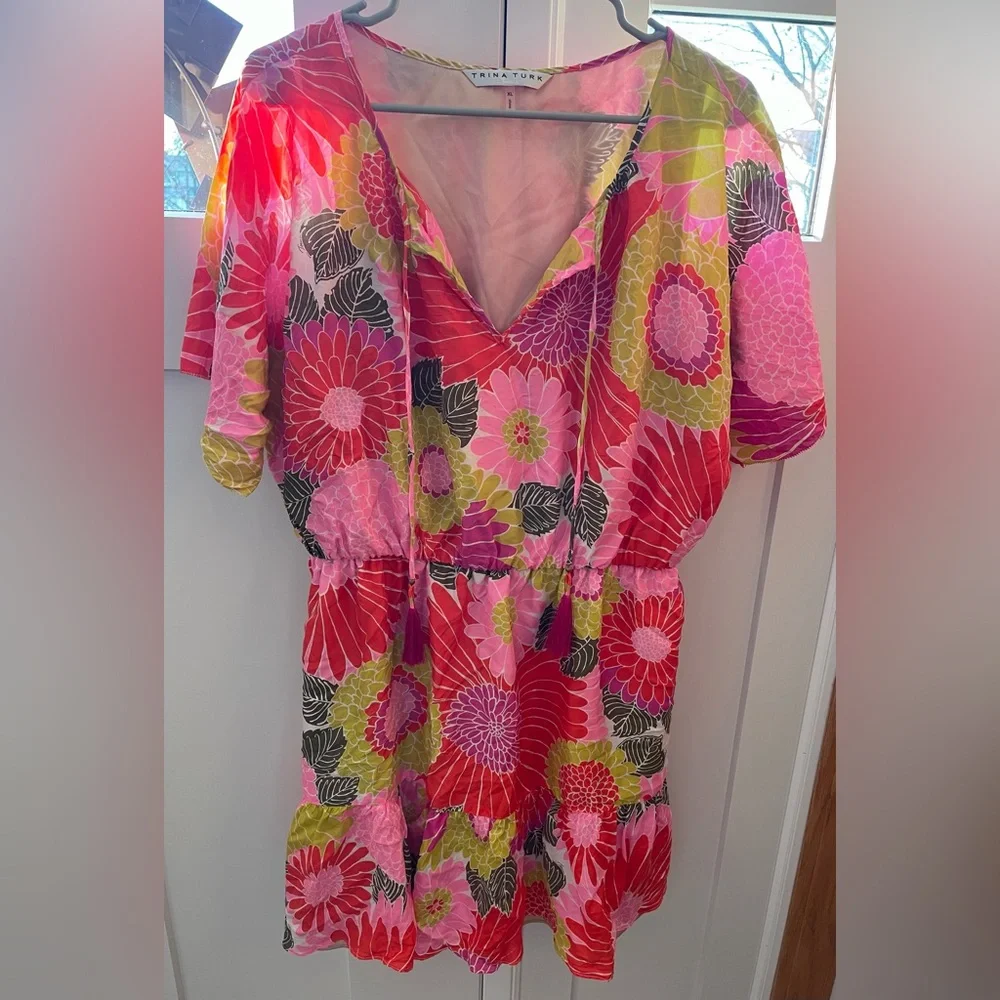 Trina Turk Pink Orange Yellow Floral Mini Dress - Picture 4 of 12